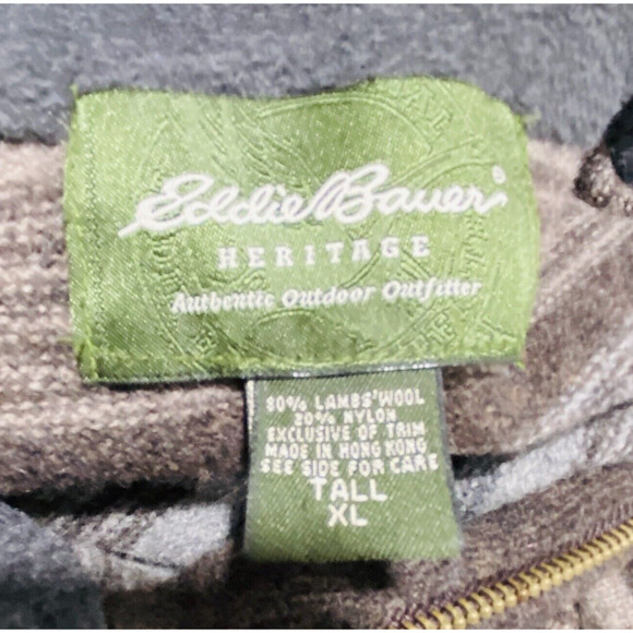 Eddie Bauer Heritage Pullover Sweater Mens XL Tall Brown Stripes Lambswool Blend - Picture 3 of 8